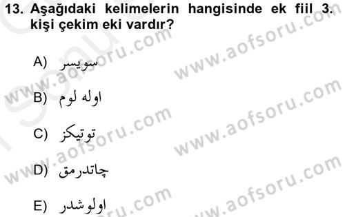 Osmanlı Türkçesine Giriş 1 Dersi 2017 - 2018 Yılı (Final) Dönem Sonu Sınav Soruları 13. Soru
