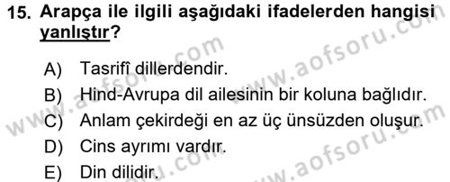 Osmanlı Türkçesine Giriş 1 Dersi 2017 - 2018 Yılı (Final) Dönem Sonu Sınav Soruları 15. Soru
