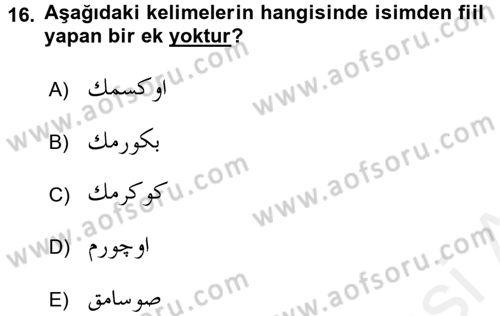 Osmanlı Türkçesine Giriş 1 Dersi 2017 - 2018 Yılı (Final) Dönem Sonu Sınav Soruları 16. Soru