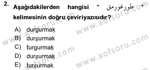 Osmanlı Türkçesine Giriş 1 Dersi 2017 - 2018 Yılı (Final) Dönem Sonu Sınav Soruları 2. Soru