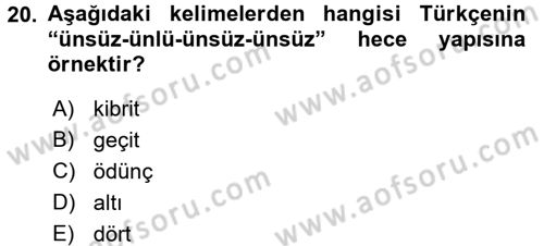 Osmanlı Türkçesine Giriş 1 Dersi 2017 - 2018 Yılı (Final) Dönem Sonu Sınav Soruları 20. Soru