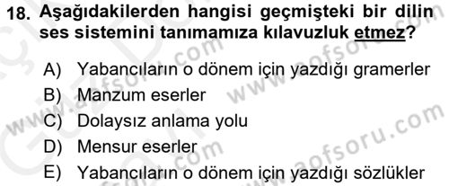 Osmanlı Türkçesine Giriş 1 Dersi 2018 - 2019 Yılı (Vize) Ara Sınav Soruları 18. Soru