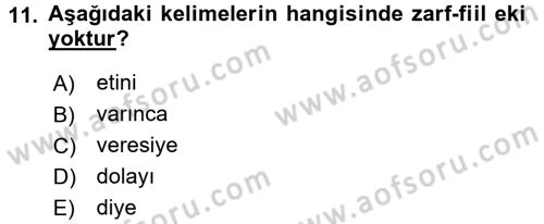 Osmanlı Türkçesine Giriş 1 Dersi 2018 - 2019 Yılı (Final) Dönem Sonu Sınav Soruları 11. Soru