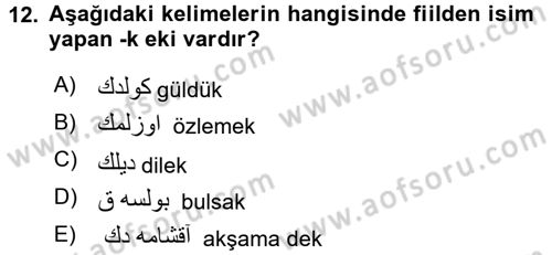 Osmanlı Türkçesine Giriş 1 Dersi 2018 - 2019 Yılı (Final) Dönem Sonu Sınav Soruları 12. Soru