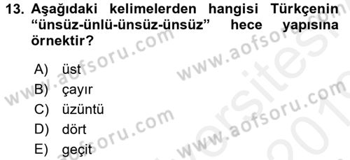 Osmanlı Türkçesine Giriş 1 Dersi 2018 - 2019 Yılı (Final) Dönem Sonu Sınav Soruları 13. Soru