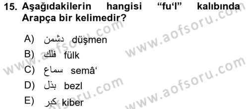 Osmanlı Türkçesine Giriş 1 Dersi 2018 - 2019 Yılı (Final) Dönem Sonu Sınav Soruları 15. Soru