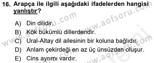 Osmanlı Türkçesine Giriş 1 Dersi 2018 - 2019 Yılı (Final) Dönem Sonu Sınav Soruları 16. Soru