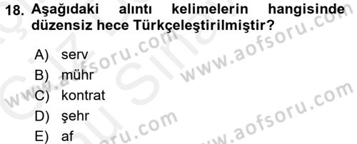 Osmanlı Türkçesine Giriş 1 Dersi 2018 - 2019 Yılı (Final) Dönem Sonu Sınav Soruları 18. Soru