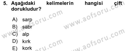 Osmanlı Türkçesine Giriş 1 Dersi 2018 - 2019 Yılı (Final) Dönem Sonu Sınav Soruları 5. Soru