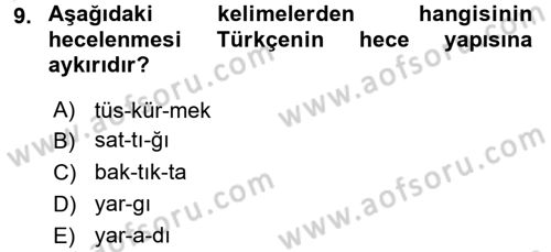 Osmanlı Türkçesine Giriş 1 Dersi 2018 - 2019 Yılı (Final) Dönem Sonu Sınav Soruları 9. Soru