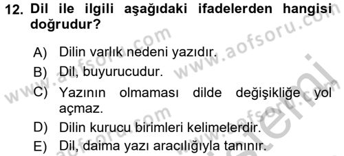 Osmanlı Türkçesine Giriş 1 Dersi 2018 - 2019 Yılı Yaz Okulu Sınav Soruları 12. Soru