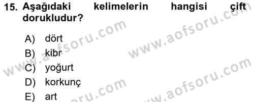 Osmanlı Türkçesine Giriş 1 Dersi 2018 - 2019 Yılı Yaz Okulu Sınav Soruları 15. Soru