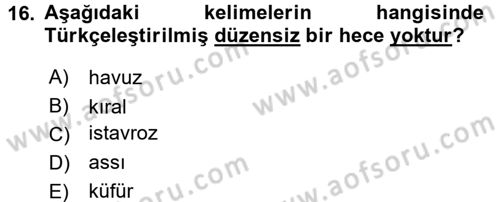 Osmanlı Türkçesine Giriş 1 Dersi 2018 - 2019 Yılı Yaz Okulu Sınav Soruları 16. Soru