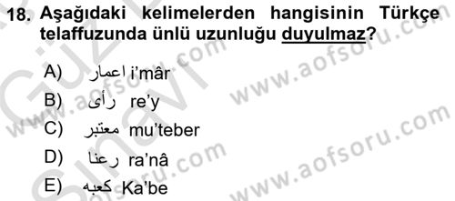 Osmanlı Türkçesine Giriş 1 Dersi 2019 - 2020 Yılı (Vize) Ara Sınav Soruları 18. Soru