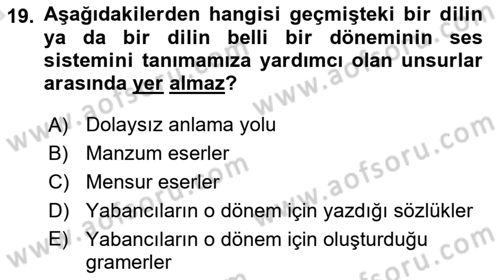 Osmanlı Türkçesine Giriş 1 Dersi 2019 - 2020 Yılı (Vize) Ara Sınav Soruları 19. Soru