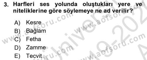 Osmanlı Türkçesine Giriş 1 Dersi 2019 - 2020 Yılı (Vize) Ara Sınav Soruları 3. Soru