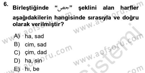 Osmanlı Türkçesine Giriş 1 Dersi 2019 - 2020 Yılı (Vize) Ara Sınav Soruları 6. Soru