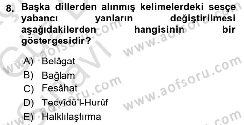 Osmanlı Türkçesine Giriş 1 Dersi 2019 - 2020 Yılı (Vize) Ara Sınav Soruları 8. Soru