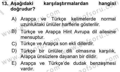 Osmanlı Türkçesine Giriş 1 Dersi 2019 - 2020 Yılı (Final) Dönem Sonu Sınav Soruları 13. Soru