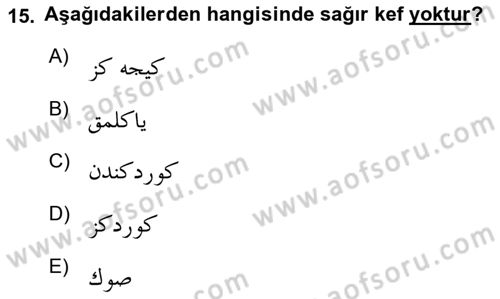 Osmanlı Türkçesine Giriş 1 Dersi 2019 - 2020 Yılı (Final) Dönem Sonu Sınav Soruları 15. Soru