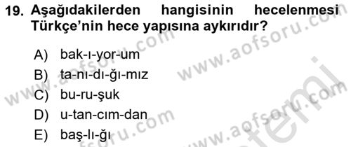 Osmanlı Türkçesine Giriş 1 Dersi 2019 - 2020 Yılı (Final) Dönem Sonu Sınav Soruları 19. Soru