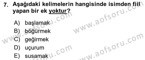 Osmanlı Türkçesine Giriş 1 Dersi 2019 - 2020 Yılı (Final) Dönem Sonu Sınav Soruları 7. Soru