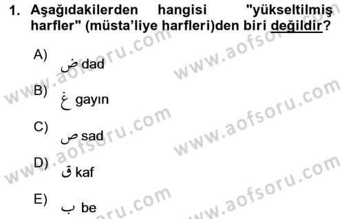 Osmanlı Türkçesine Giriş 1 Dersi 2020 - 2021 Yılı Yaz Okulu Sınav Soruları 1. Soru