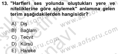 Osmanlı Türkçesine Giriş 1 Dersi 2020 - 2021 Yılı Yaz Okulu Sınav Soruları 13. Soru