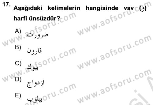 Osmanlı Türkçesine Giriş 1 Dersi 2020 - 2021 Yılı Yaz Okulu Sınav Soruları 17. Soru