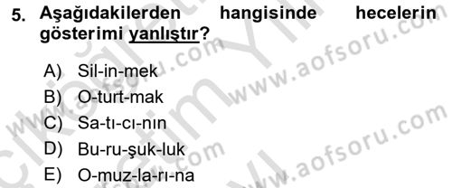 Osmanlı Türkçesine Giriş 1 Dersi 2020 - 2021 Yılı Yaz Okulu Sınav Soruları 5. Soru