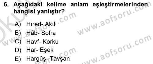 Osmanlı Türkçesine Giriş 1 Dersi 2020 - 2021 Yılı Yaz Okulu Sınav Soruları 6. Soru