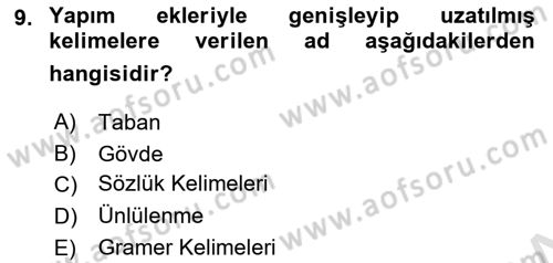 Osmanlı Türkçesine Giriş 1 Dersi 2020 - 2021 Yılı Yaz Okulu Sınav Soruları 9. Soru