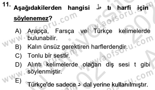 Osmanlı Türkçesine Giriş 1 Dersi 2021 - 2022 Yılı (Vize) Ara Sınav Soruları 11. Soru