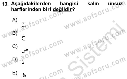 Osmanlı Türkçesine Giriş 1 Dersi 2021 - 2022 Yılı (Vize) Ara Sınav Soruları 13. Soru