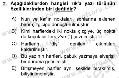 Osmanlı Türkçesine Giriş 1 Dersi Ara Sınavı Deneme Sınav Soruları 2. Soru