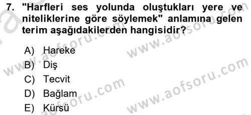 Osmanlı Türkçesine Giriş 1 Dersi 2021 - 2022 Yılı (Vize) Ara Sınav Soruları 7. Soru