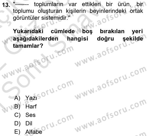 Osmanlı Türkçesine Giriş 1 Dersi 2021 - 2022 Yılı (Final) Dönem Sonu Sınav Soruları 13. Soru