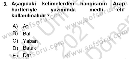 Osmanlı Türkçesine Giriş 1 Dersi 2021 - 2022 Yılı (Final) Dönem Sonu Sınav Soruları 3. Soru