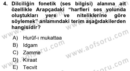 Osmanlı Türkçesine Giriş 1 Dersi 2021 - 2022 Yılı (Final) Dönem Sonu Sınav Soruları 4. Soru