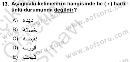 Osmanlı Türkçesine Giriş 1 Dersi 2021 - 2022 Yılı Yaz Okulu Sınav Soruları 13. Soru
