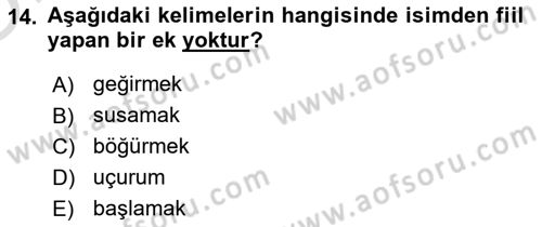 Osmanlı Türkçesine Giriş 1 Dersi 2021 - 2022 Yılı Yaz Okulu Sınav Soruları 14. Soru