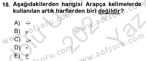 Osmanlı Türkçesine Giriş 1 Dersi 2021 - 2022 Yılı Yaz Okulu Sınav Soruları 18. Soru
