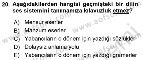 Osmanlı Türkçesine Giriş 1 Dersi 2022 - 2023 Yılı (Vize) Ara Sınav Soruları 20. Soru