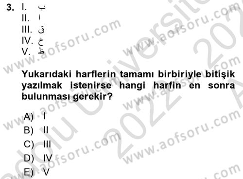 Osmanlı Türkçesine Giriş 1 Dersi 2022 - 2023 Yılı (Vize) Ara Sınav Soruları 3. Soru