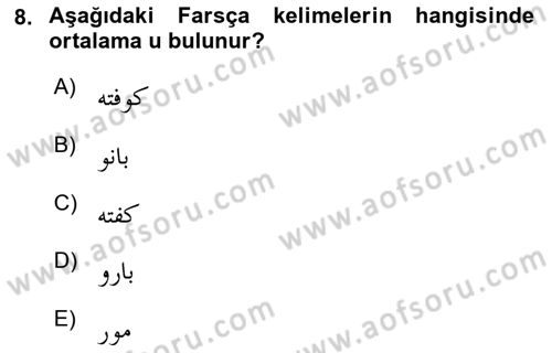 Osmanlı Türkçesine Giriş 1 Dersi 2022 - 2023 Yılı (Vize) Ara Sınav Soruları 8. Soru