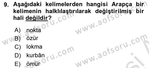 Osmanlı Türkçesine Giriş 1 Dersi 2022 - 2023 Yılı (Vize) Ara Sınav Soruları 9. Soru
