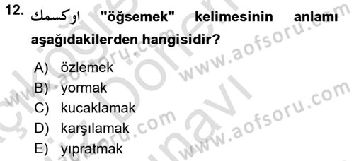 Osmanlı Türkçesine Giriş 1 Dersi 2022 - 2023 Yılı (Final) Dönem Sonu Sınav Soruları 12. Soru