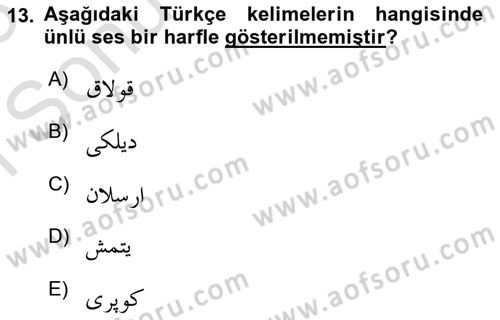 Osmanlı Türkçesine Giriş 1 Dersi 2022 - 2023 Yılı (Final) Dönem Sonu Sınav Soruları 13. Soru