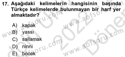 Osmanlı Türkçesine Giriş 1 Dersi 2022 - 2023 Yılı (Final) Dönem Sonu Sınav Soruları 17. Soru