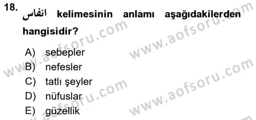 Osmanlı Türkçesine Giriş 1 Dersi 2022 - 2023 Yılı (Final) Dönem Sonu Sınav Soruları 18. Soru